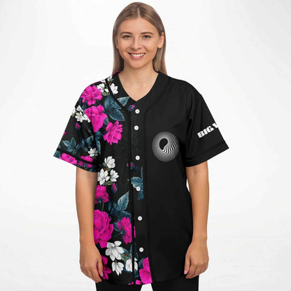 BIG WILD Black Roses Floral Rave Baseball Jersey