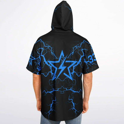 Black Blue Lightning Rave Hooded Baseball Jersey