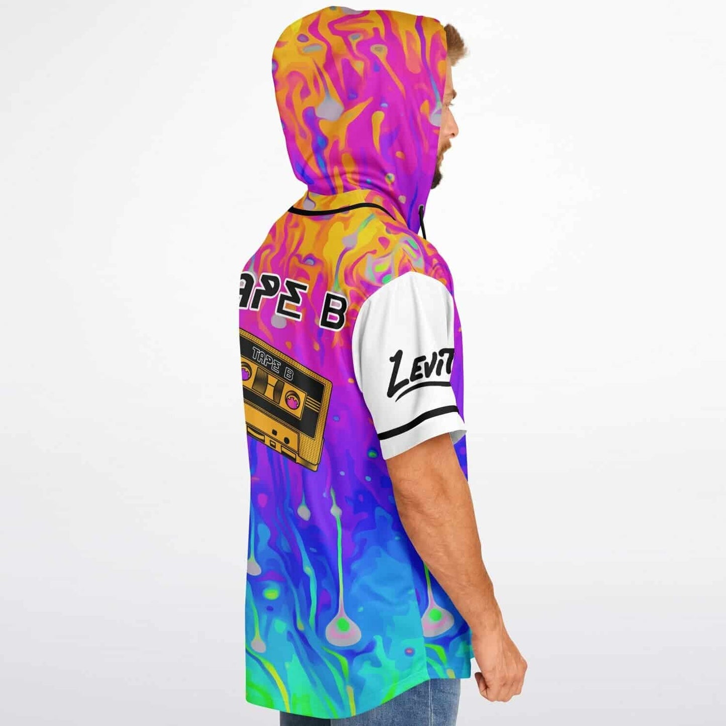 Tape B Half White Melting Rave Hooded Baseball Jersey