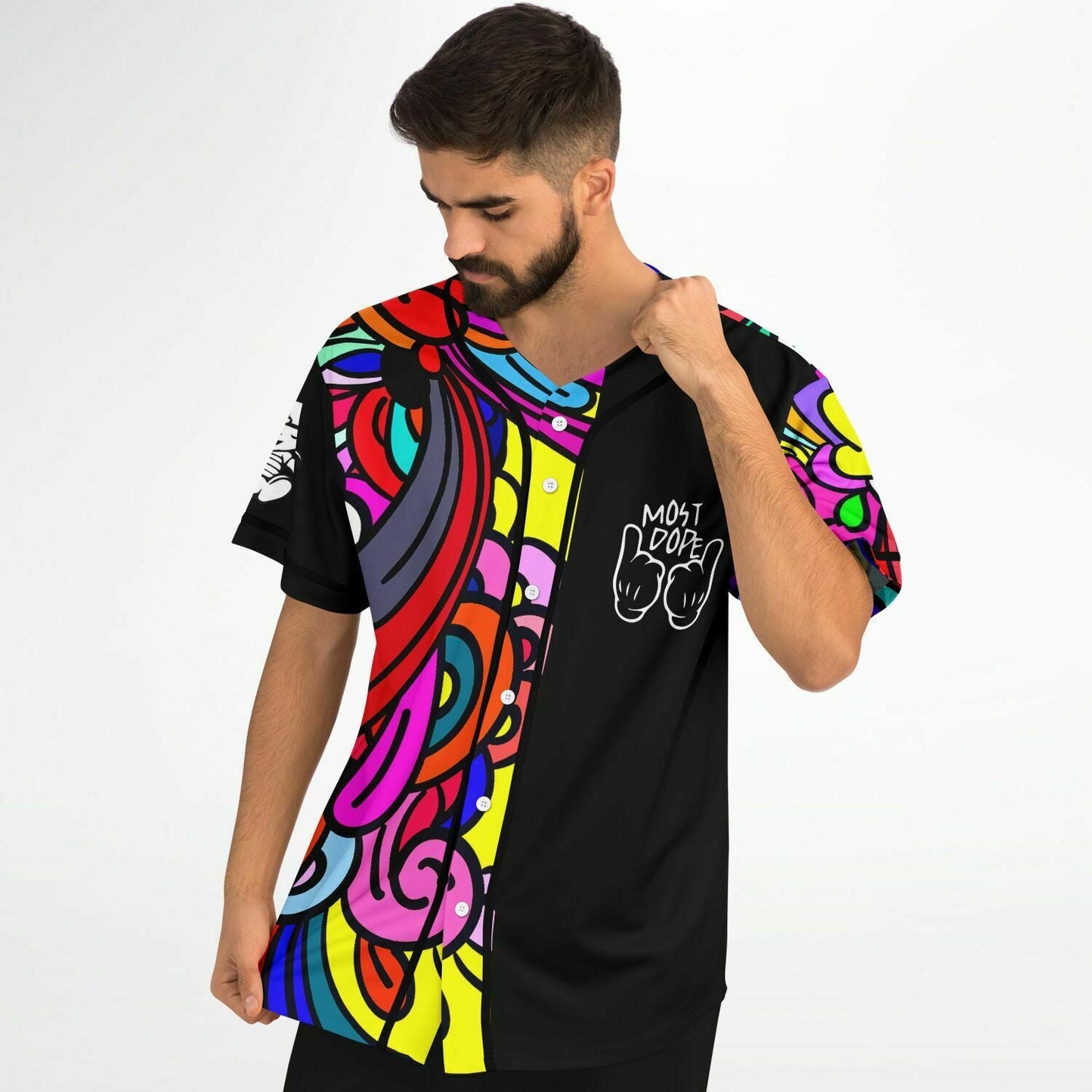 Black Abstract Psychedelic Rave Baseball Jersey
