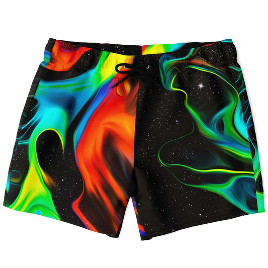 Black Abstract Flowing Rave Swim Trunks