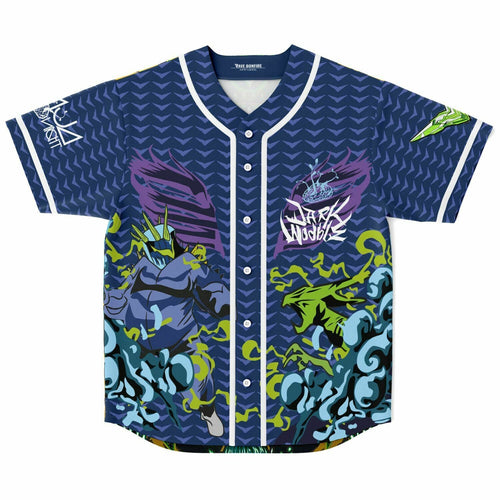 Navy Blue Armored Demon Rave Baseball Jersey