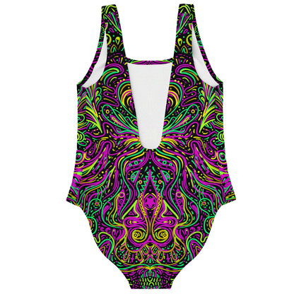 Black Symmetrical Kaleidoscopic Rave Swimsuit