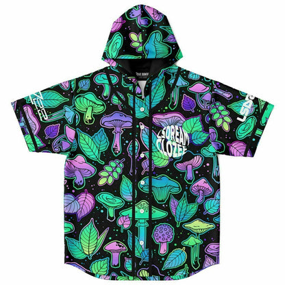 Black Psychedelic Mushrooms Rave Hooded Baseball Jersey
