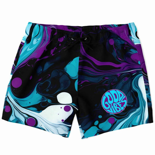 Black Liquid Marble Rave Swim Trunks