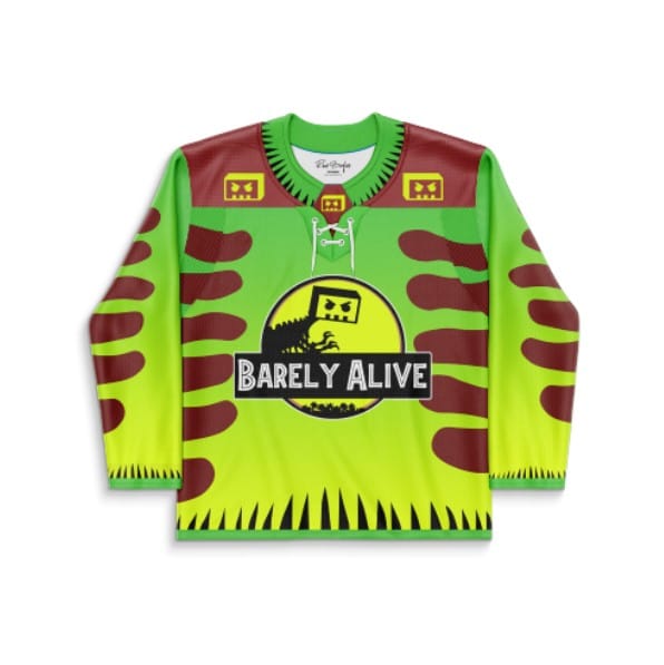 Barely Alive Neon Green Jurassic Park Rave Hockey Jersey