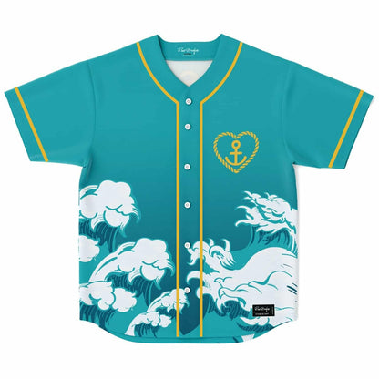 Teal Japanese Crashing Rave Baseball Jersey
