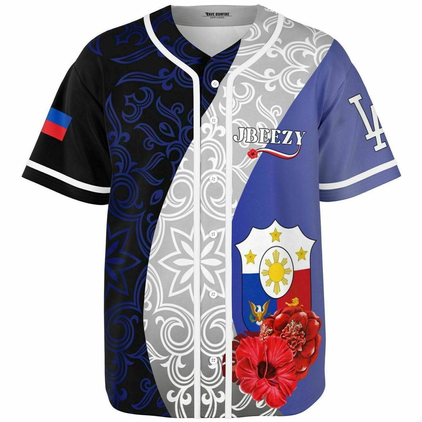 Royal Blue Split Panel Rave Baseball Jersey