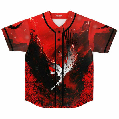 Bright Red Crowned Skeleton Rave Baseball Jersey