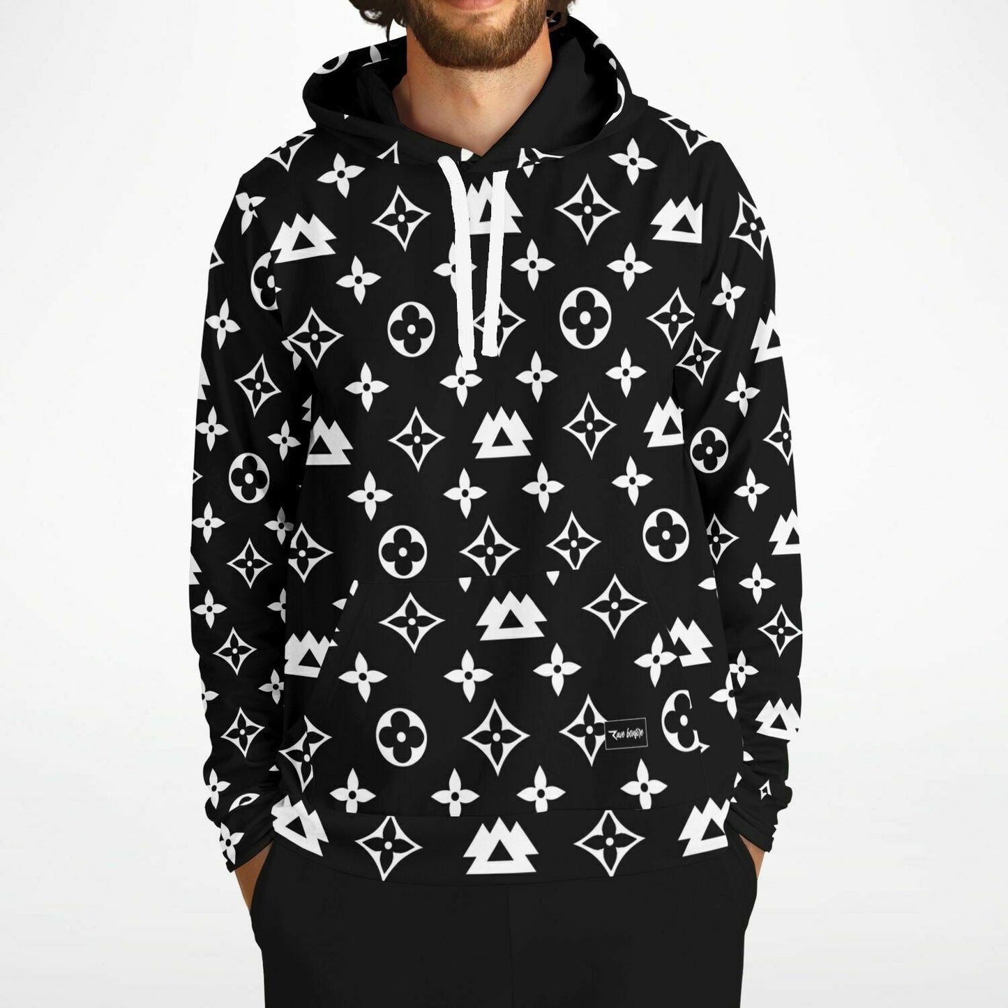 Black Monogram Pattern Rave Hoodie