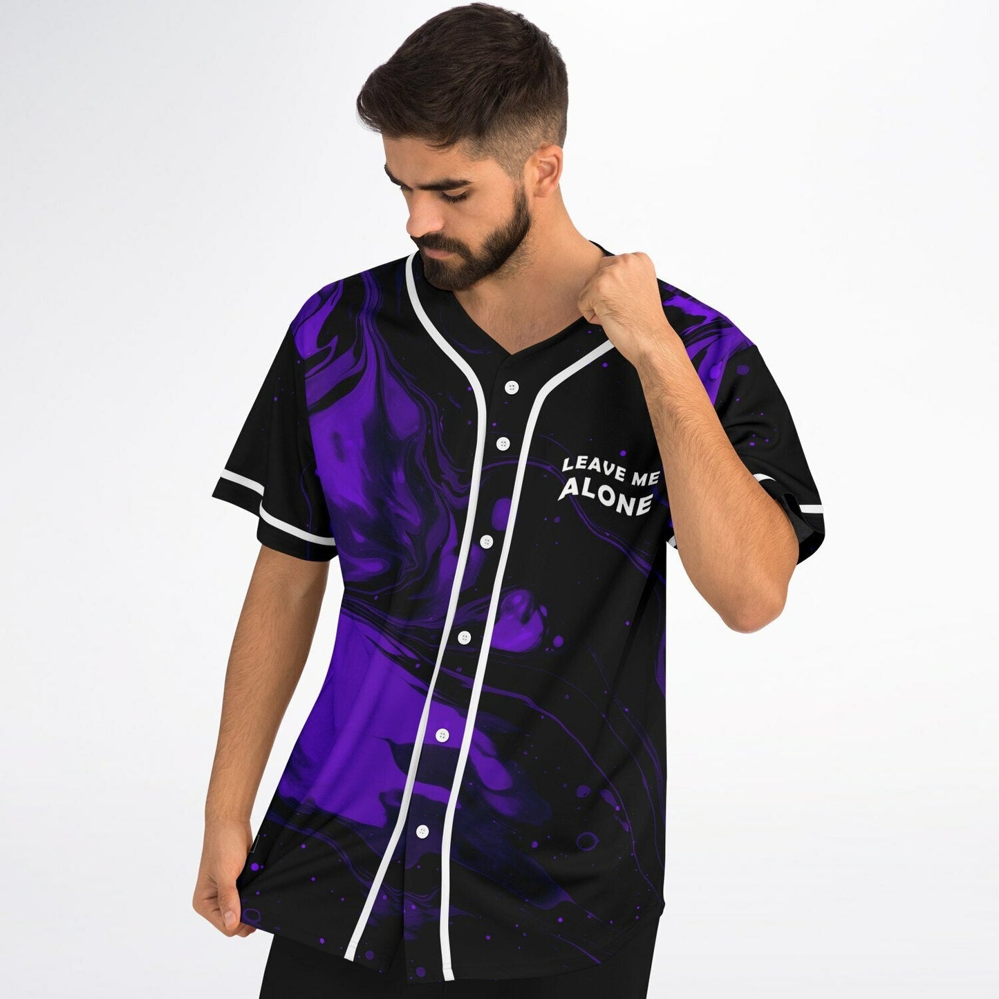 Black Swirling Purple Rave Baseball Jersey