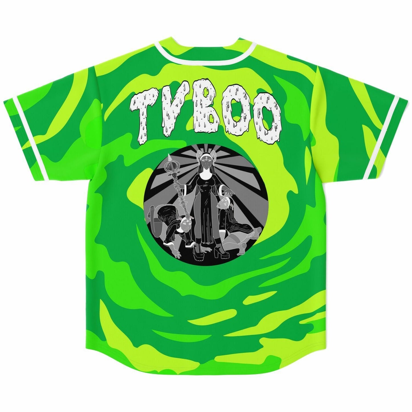 TVBOO Bright Green Swirling Camo Rave Baseball Jersey
