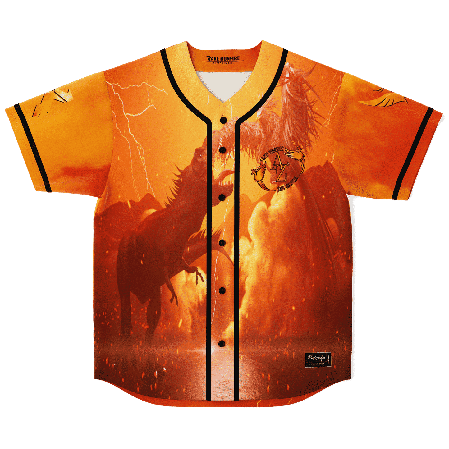 Orange Fiery Rearing Dragon Rave Baseball Jersey