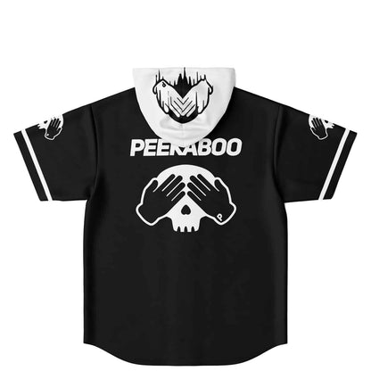 PEEKABOO Black Logo — Rave Hooded Baseball Jersey