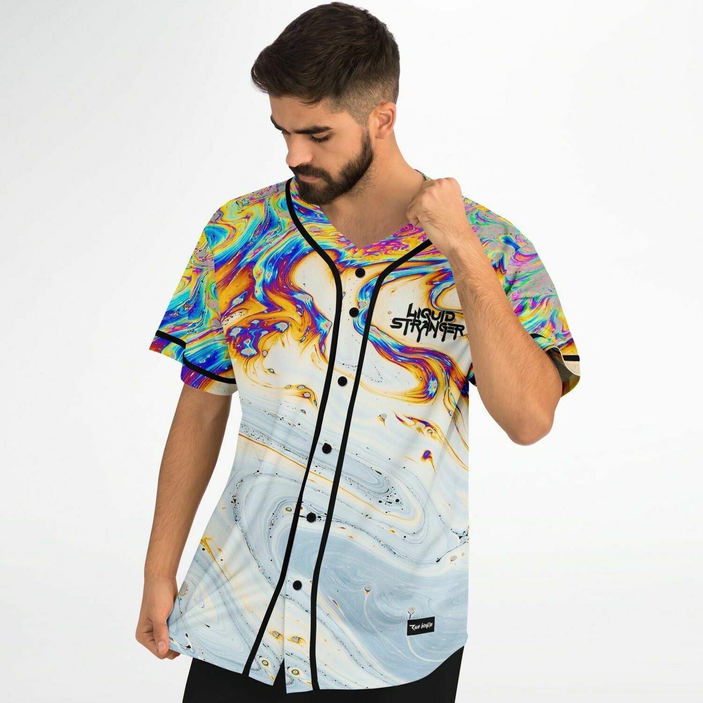 Liquid Stranger Iridescent Soap Oil Slick Rave Baseball Jersey