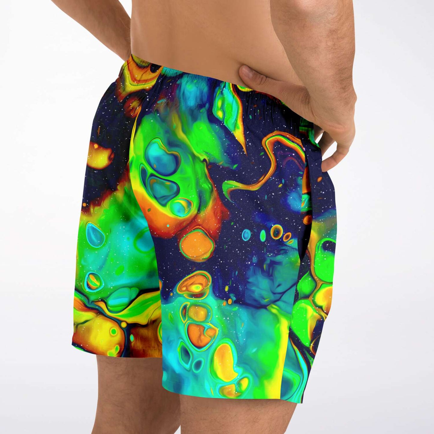 Navy Abstract Fluid Rave Swim Trunks