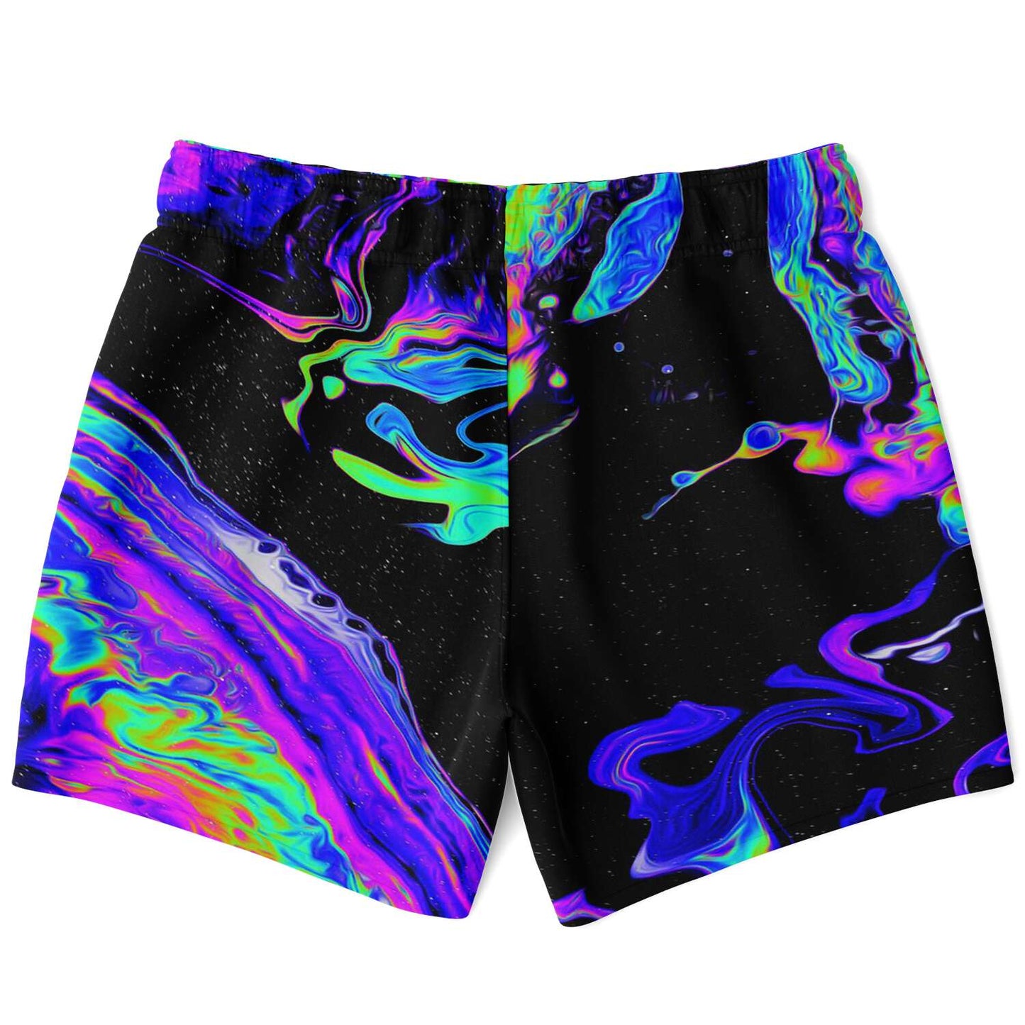Black Marbled Oil Rave Swim Trunks