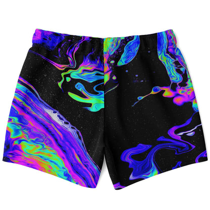 Black Marbled Oil Rave Swim Trunks