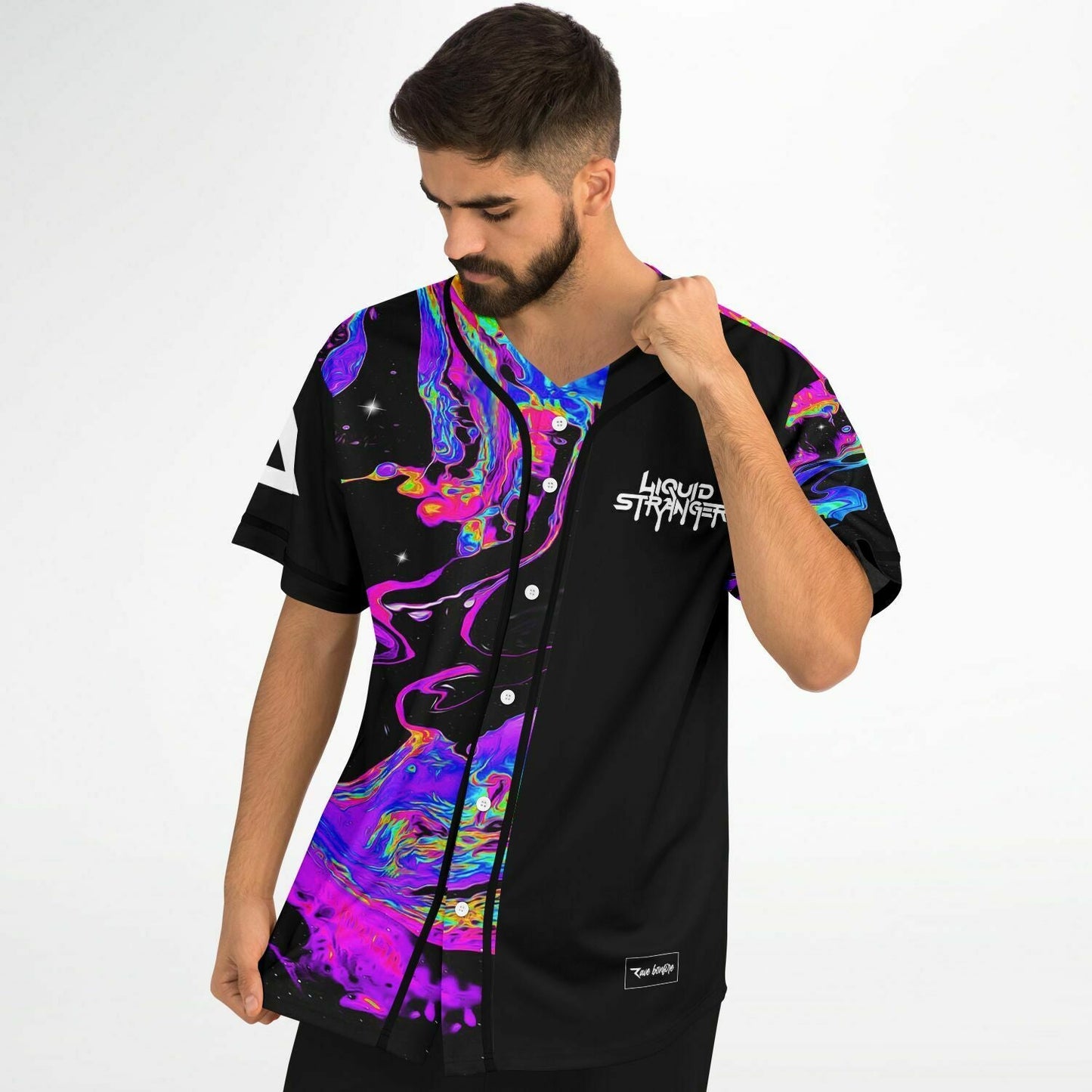 Liquid Stranger Black Psychedelic Marble Rave Baseball Jersey