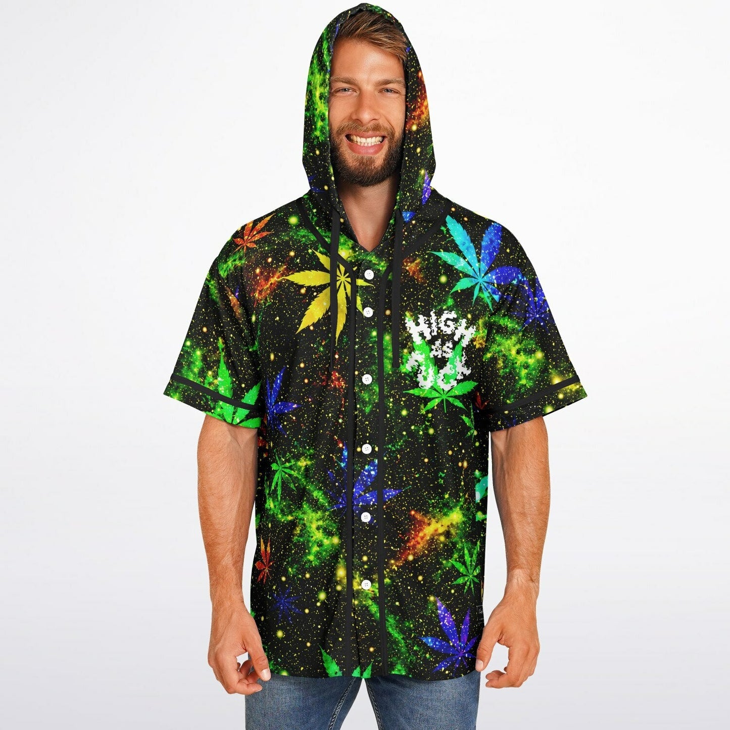 Black Cosmic Galaxy Rave Hooded Baseball Jersey