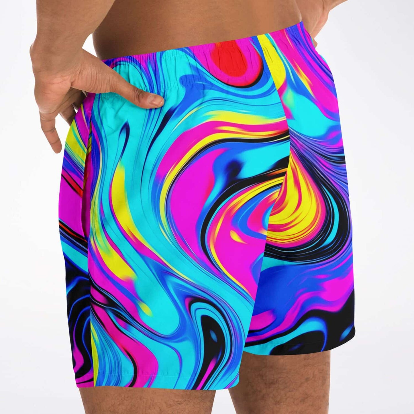Hot Pink Swirling Liquid Rave Swim Trunks