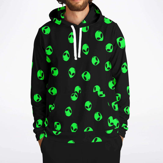 Neon Green Alien Head Black Rave Hoodie
