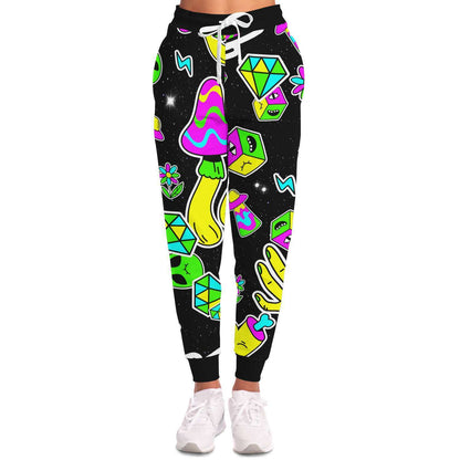Black Cartoon Sticker Rave Joggers