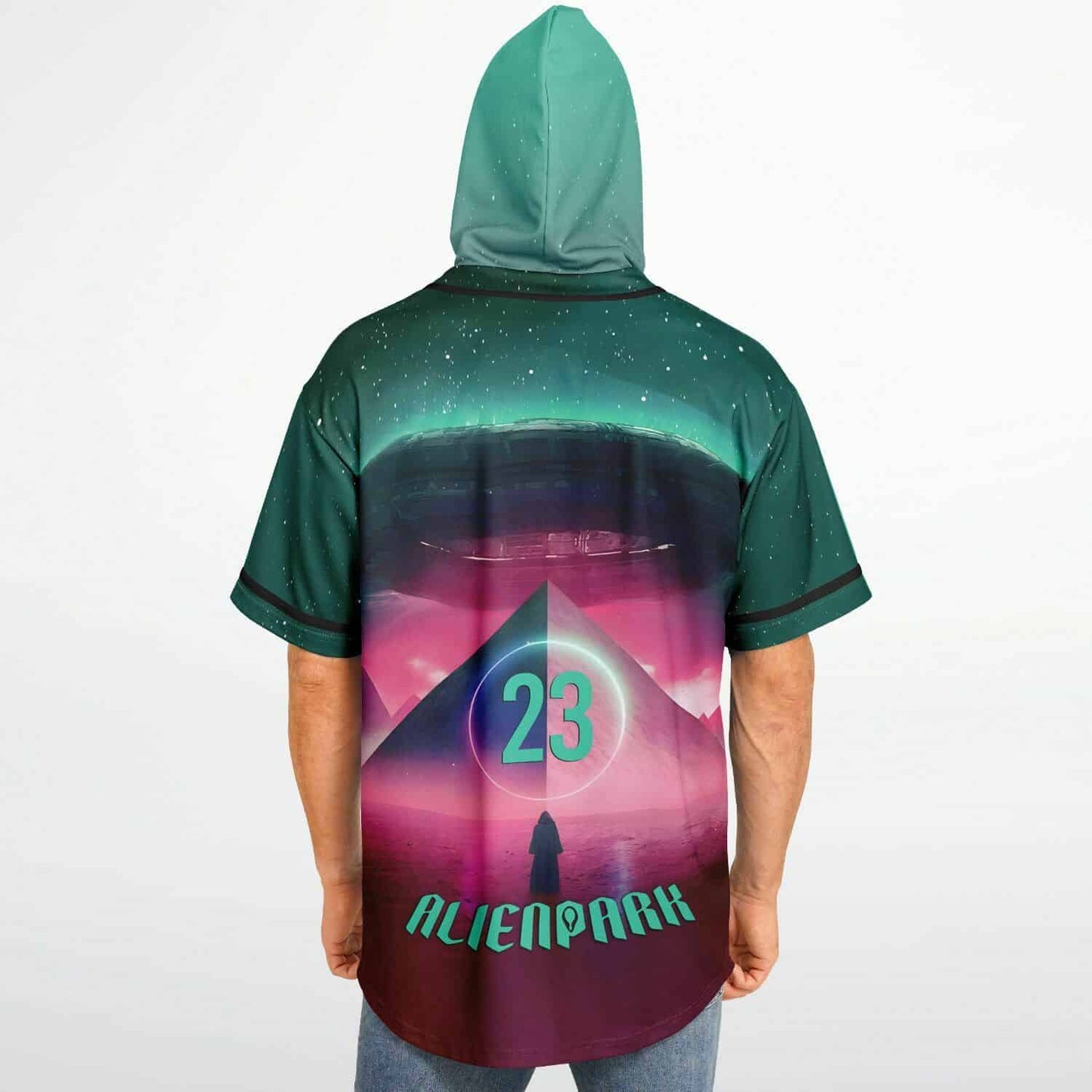 Teal Magenta Chest Gem Rave Hooded Baseball Jersey
