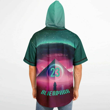 Teal Magenta Chest Gem Rave Hooded Baseball Jersey