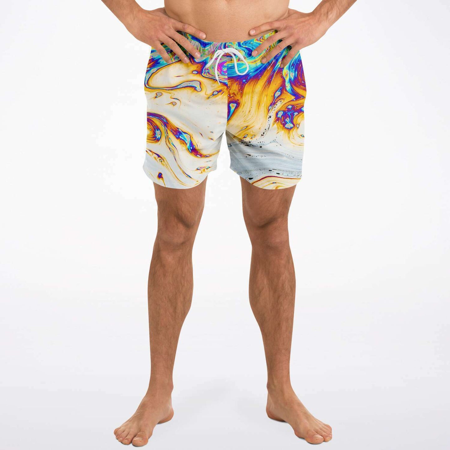 White Marbled Soap Rave Swim Trunks