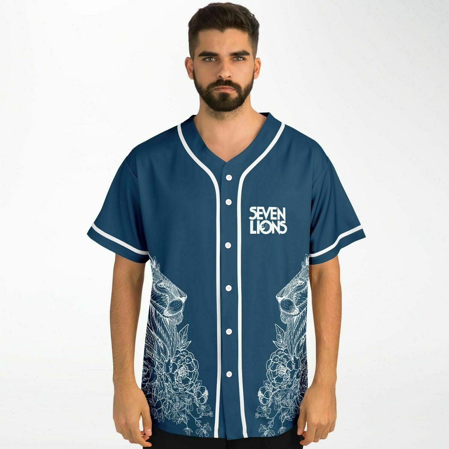 Seven Lions Navy Blue Detailed White Rave Baseball Jersey