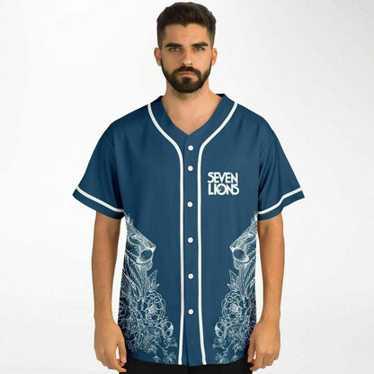 Seven Lions Navy Blue Detailed White Rave Baseball Jersey