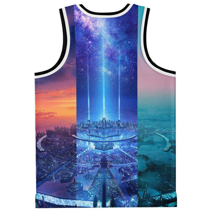 Blue Futuristic Sci Rave Basketball Jersey