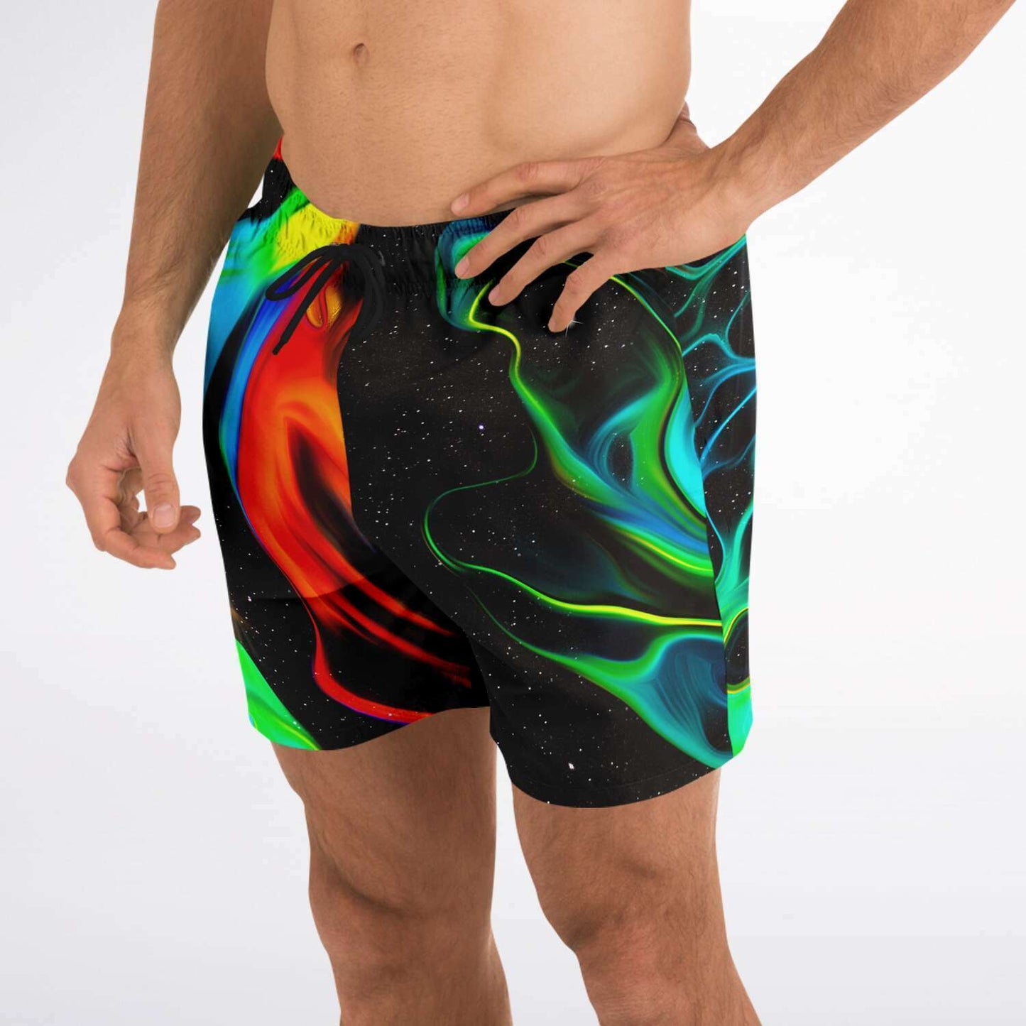 Black Abstract Flowing Rave Swim Trunks