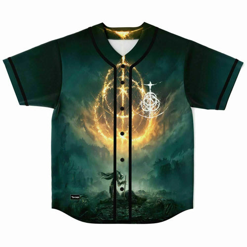Dark Teal Flaming Ringed Rave Baseball Jersey