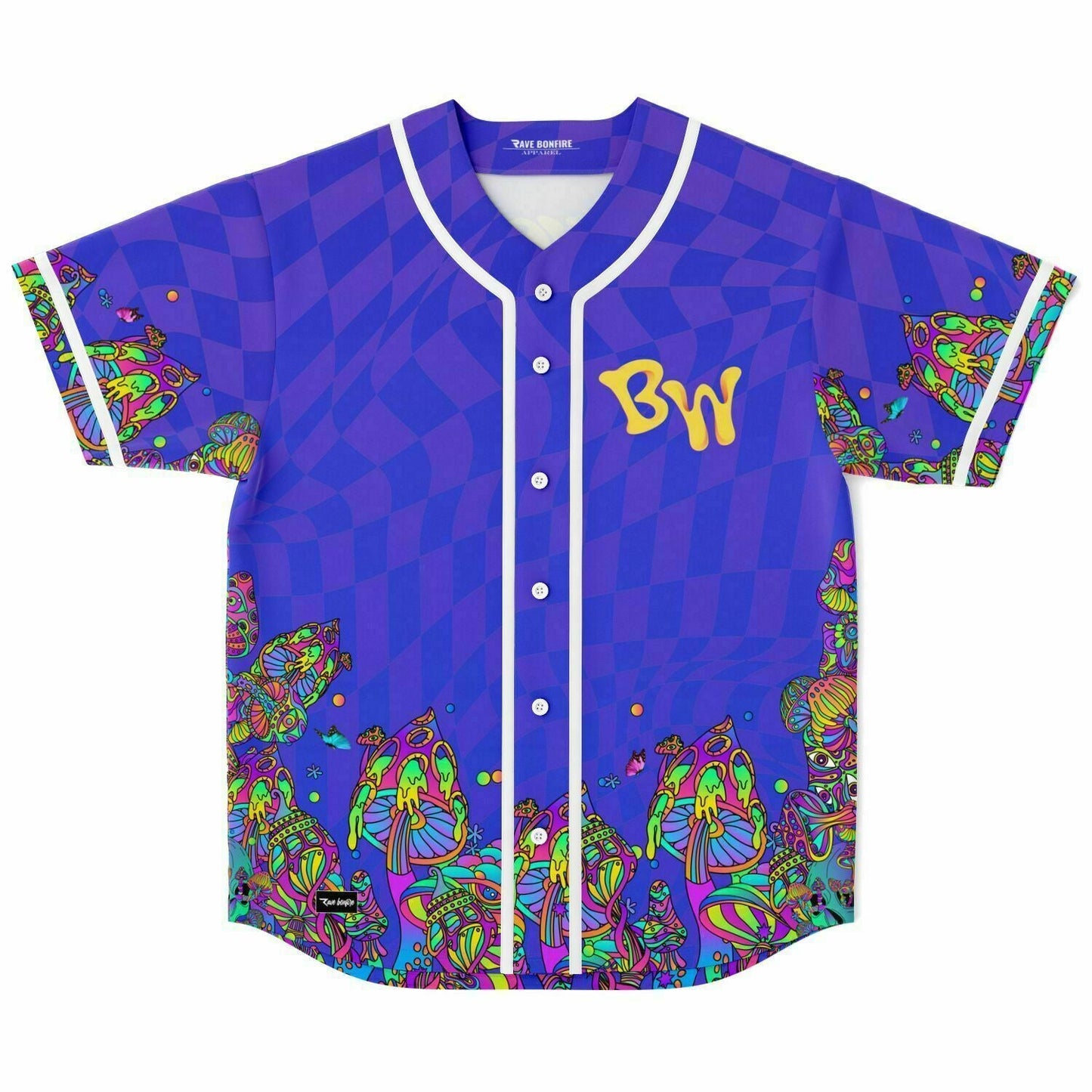 Beyond Wonderland Purple Blue Warped Checkerboard Rave Baseball Jersey
