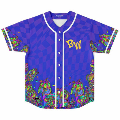 Beyond Wonderland Purple Blue Warped Checkerboard Rave Baseball Jersey