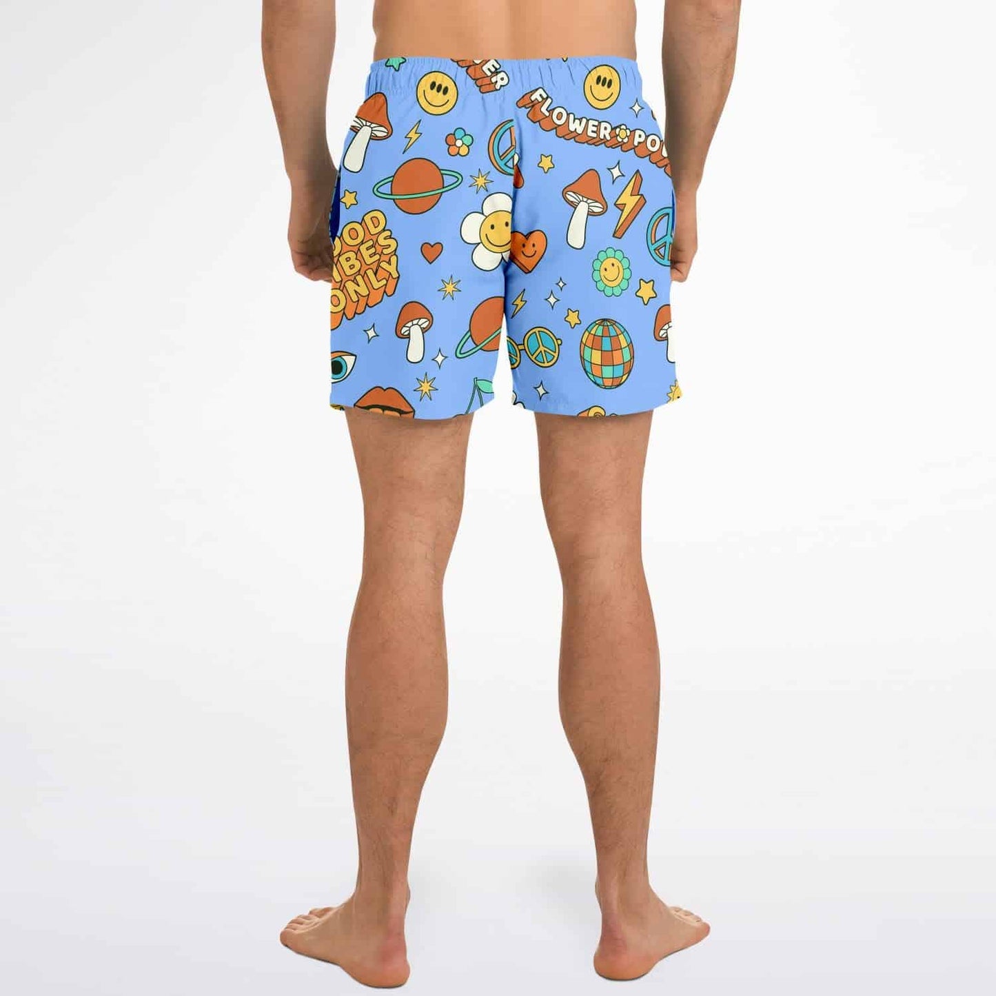 Cornflower Blue Retro Groovy Rave Swim Trunks
