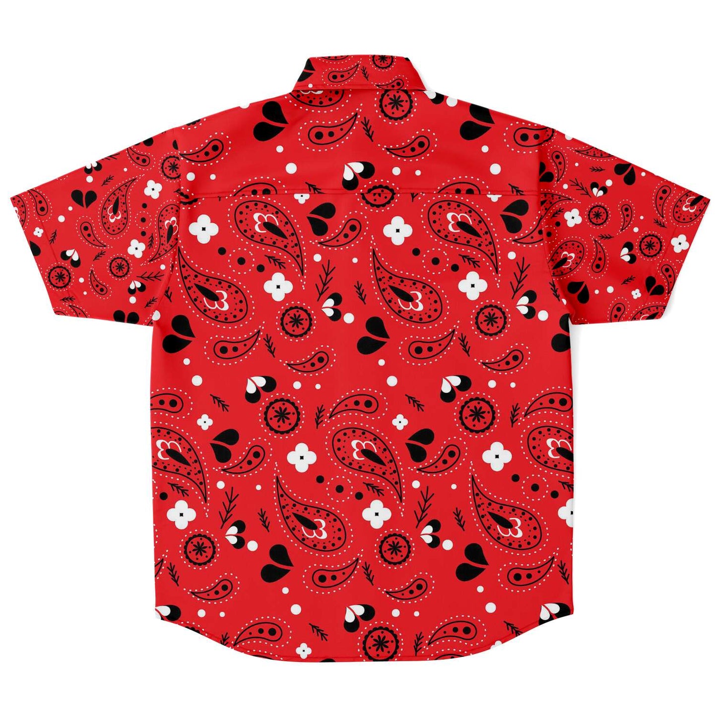 Red paisely short sleeve button down shirt