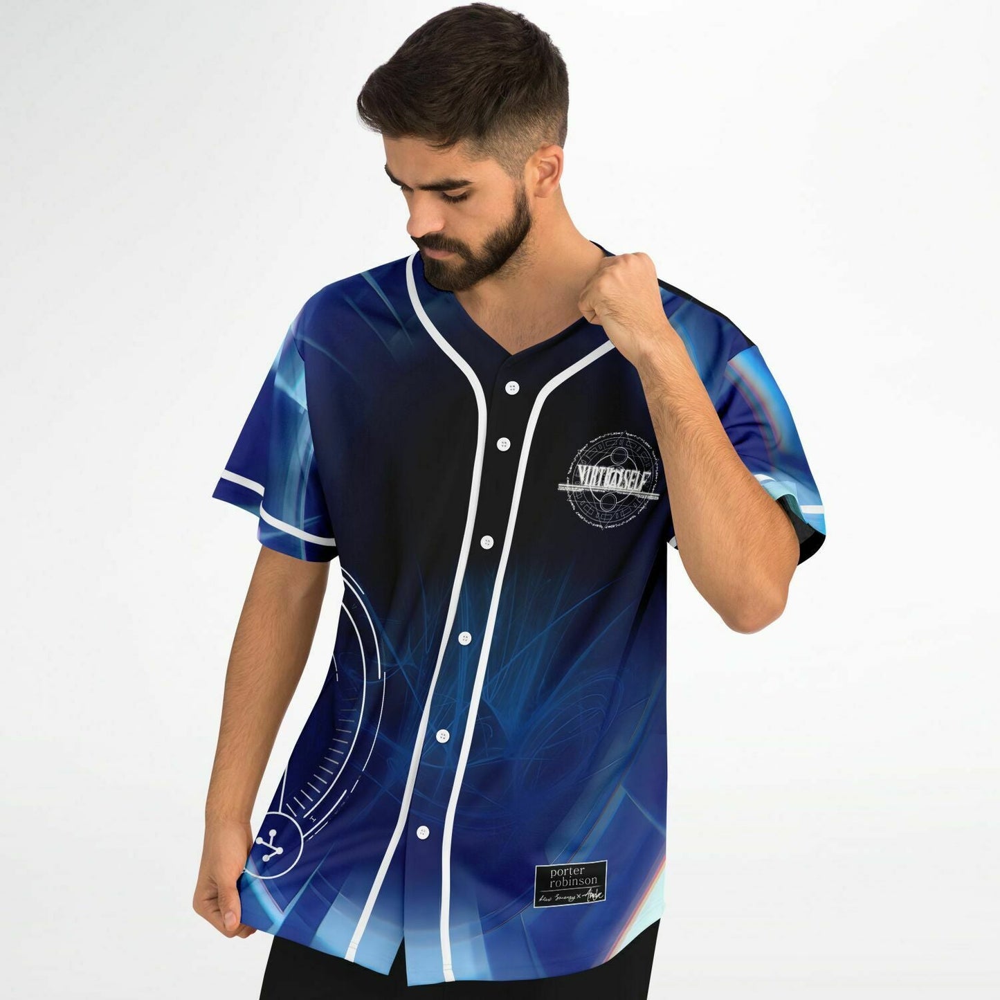 Virtual Self Deep Blue Sci Fi Rave Baseball Jersey
