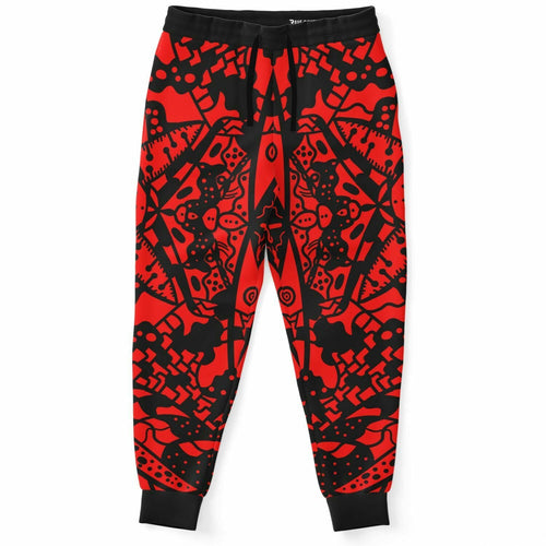Bright Red Symmetrical Tribal Rave Joggers
