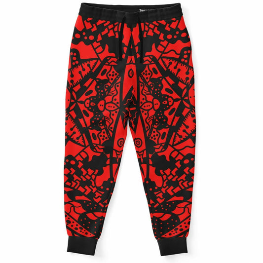 Bright Red Symmetrical Tribal Rave Joggers