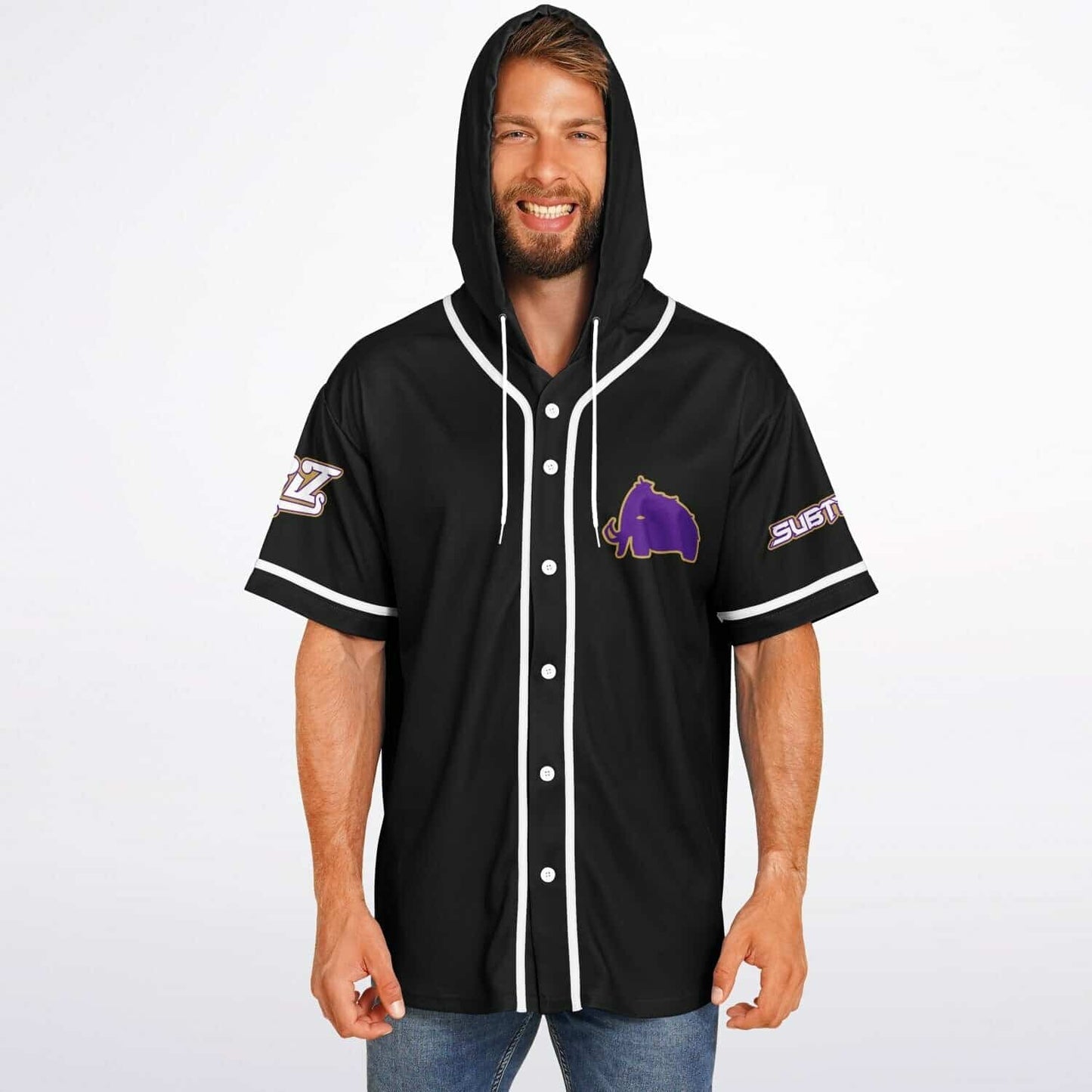 Wooli Black Purple Woolly Rave Hooded Baseball Jersey