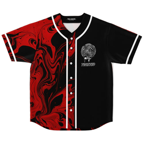 Red Black Swirled Liquid Rave Baseball Jersey