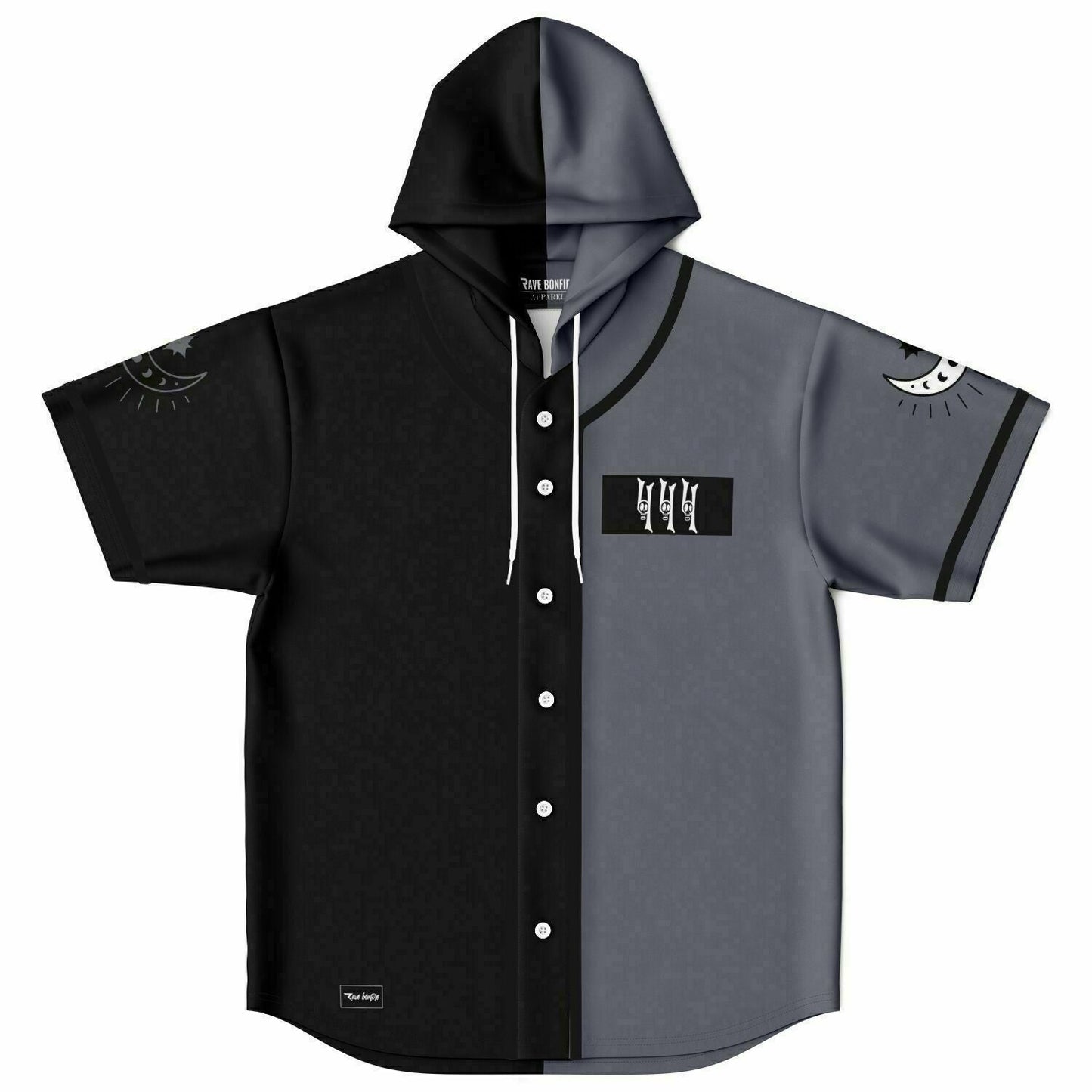Split Black Half Rave Hooded Baseball Jersey