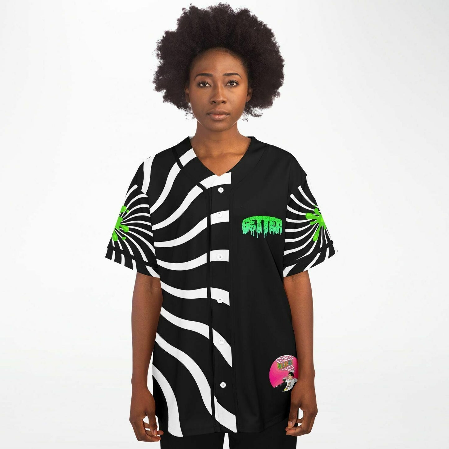 Getter Black White Spiral Optical Rave Baseball Jersey