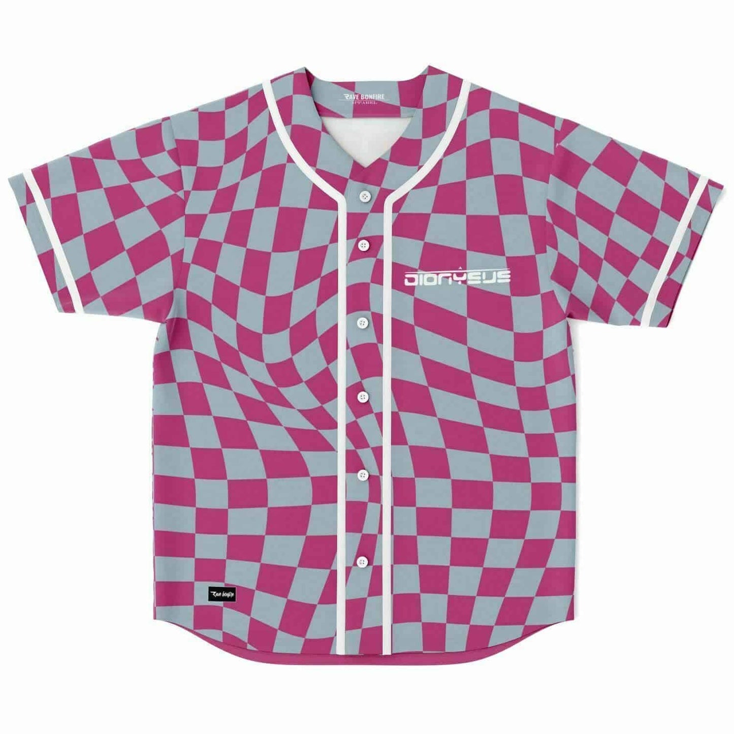 Dionysus Pink Warped Checkerboard Rave Baseball Jersey