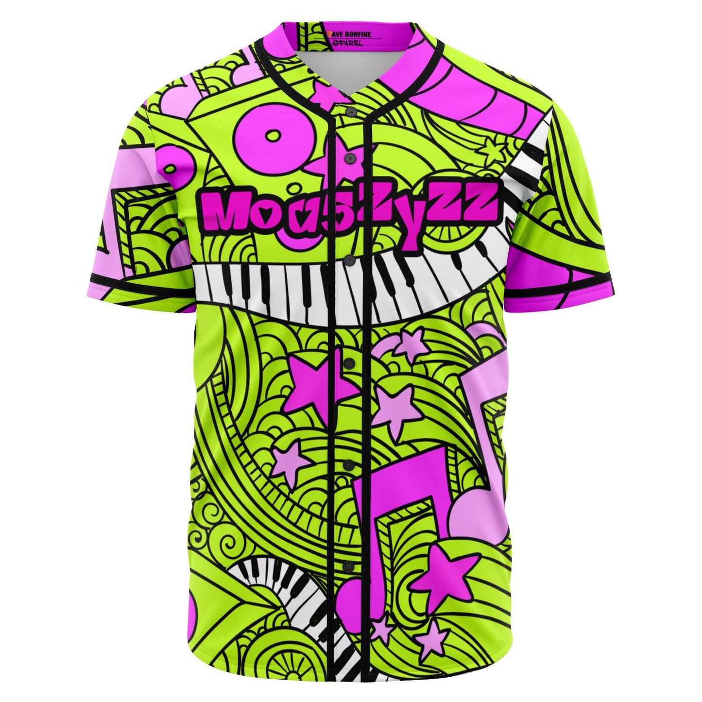 Neon Lime Doodle Music Rave Baseball Jersey