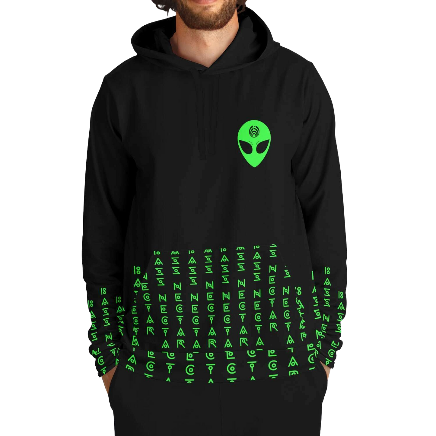 Basshead Green Alien Glyph Rave Hoodie