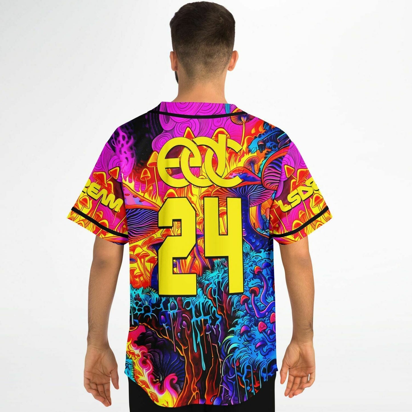 EDC Hot Pink Psychedelic Glowing Rave Baseball Jersey